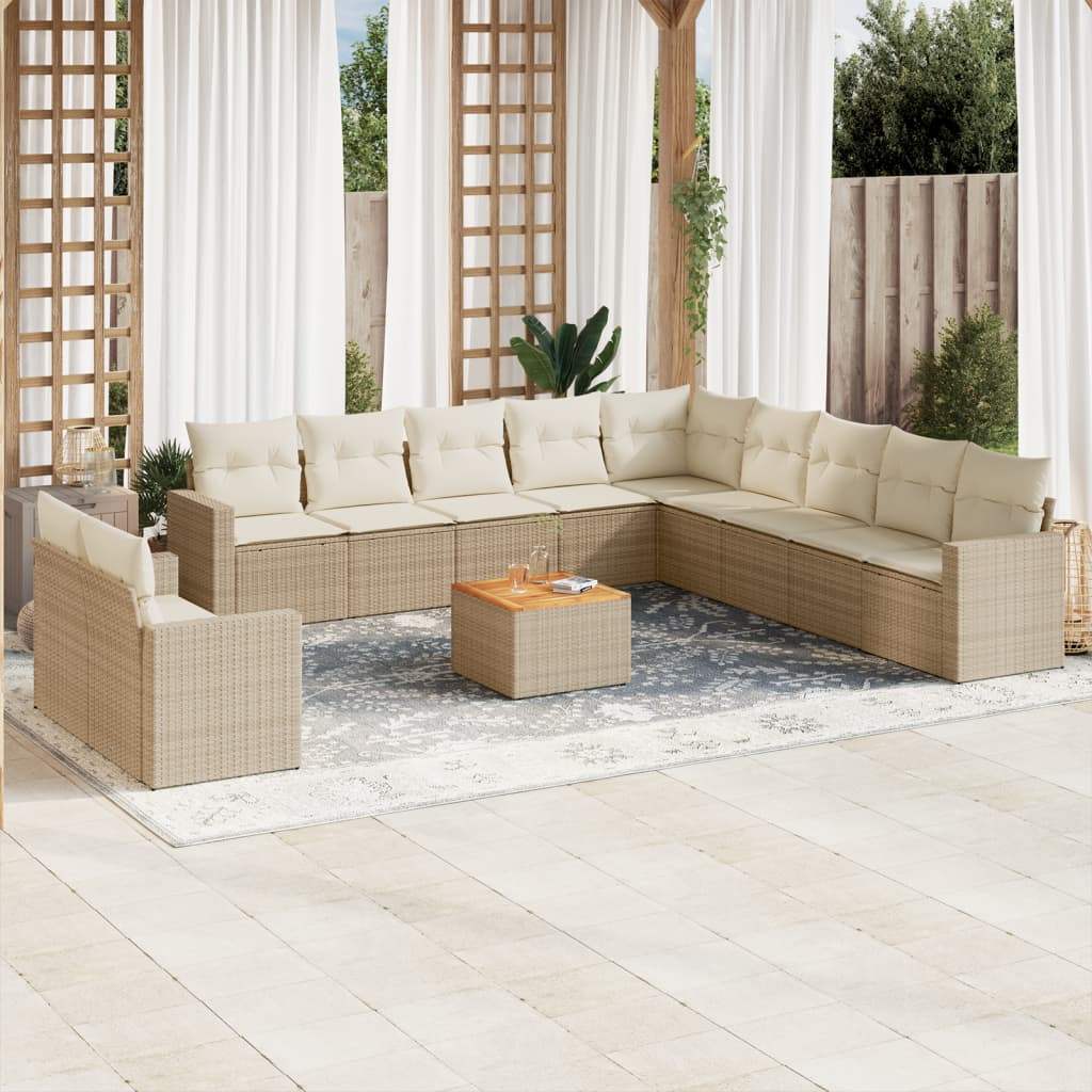 Set Divani da Giardino 12 pz con Cuscini Beige in Polyrattan - homemem39