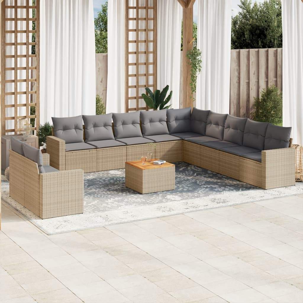 Set Divani da Giardino 12 pz con Cuscini Beige in Polyrattan - homemem39