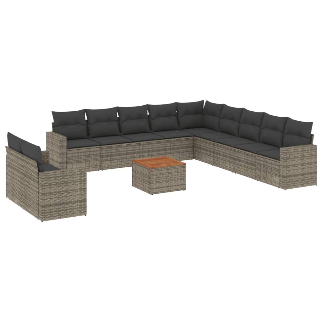 Set Divani da Giardino 12 pz con Cuscini Grigio in Polyrattan - homemem39
