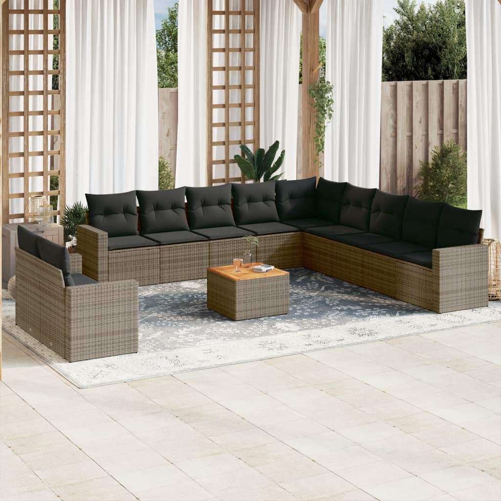 Set Divani da Giardino 12 pz con Cuscini Grigio in Polyrattan - homemem39