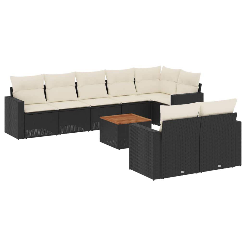 Set Divani da Giardino 9 pz con Cuscini Nero in Polyrattan - homemem39