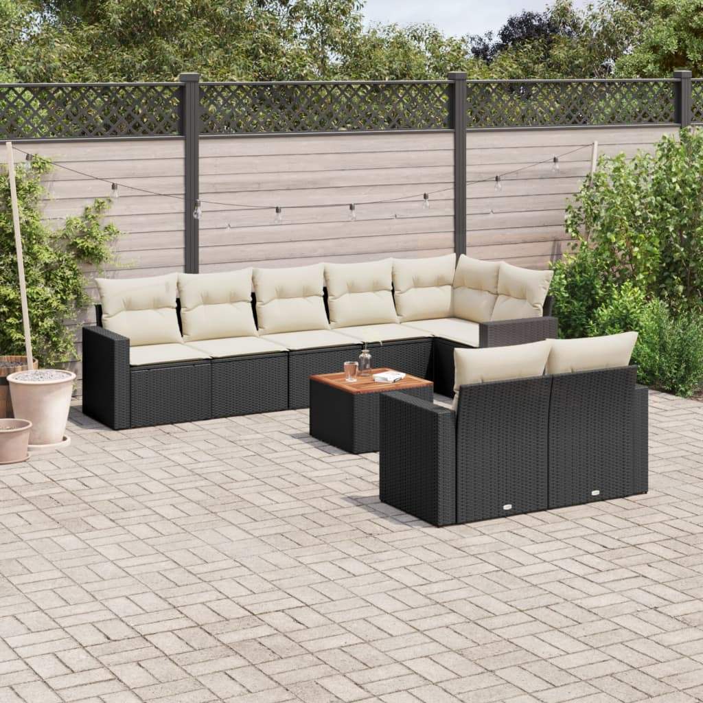 Set Divani da Giardino 9 pz con Cuscini Nero in Polyrattan - homemem39