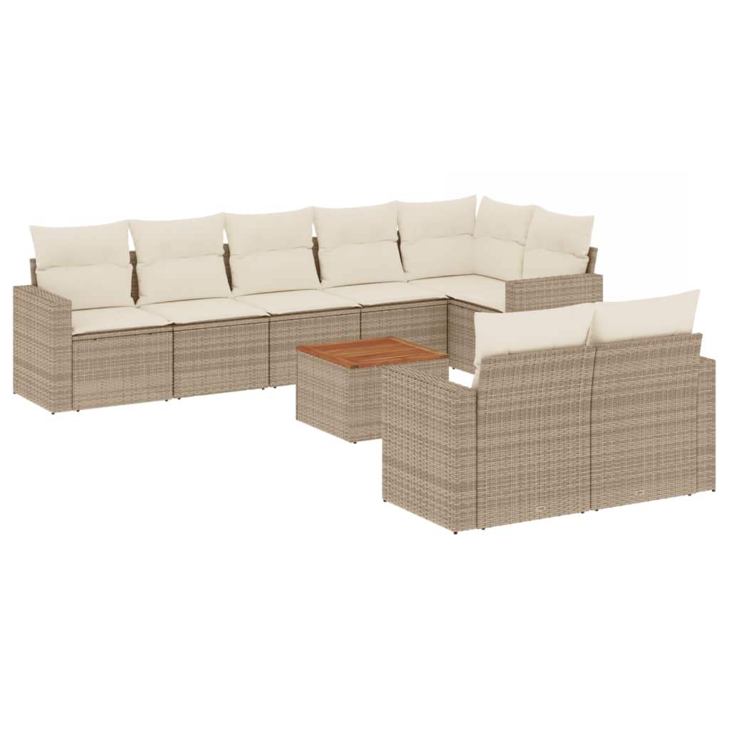 Set Divano da Giardino 9 pz con Cuscini Beige in Polyrattan - homemem39