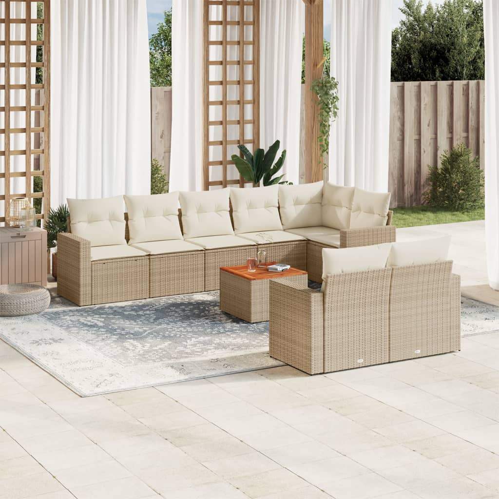 Set Divano da Giardino 9 pz con Cuscini Beige in Polyrattan - homemem39