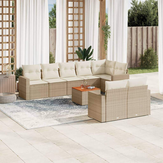 Set Divano da Giardino 9 pz con Cuscini Beige in Polyrattan - homemem39
