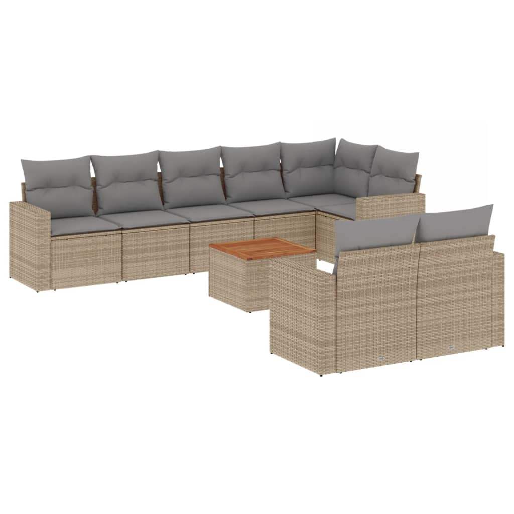 Set Divano da Giardino 9 pz con Cuscini Beige in Polyrattan - homemem39