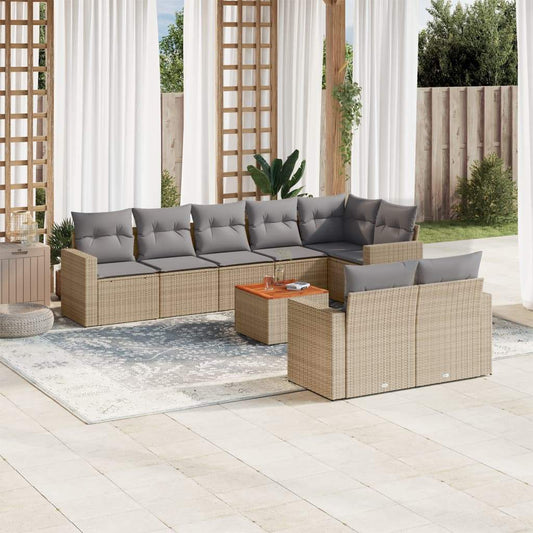 Set Divano da Giardino 9 pz con Cuscini Beige in Polyrattan - homemem39