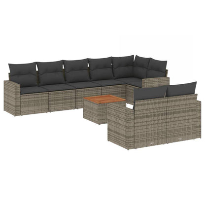 Set Divano da Giardino 9 pz con Cuscini Grigio in Polyrattan - homemem39