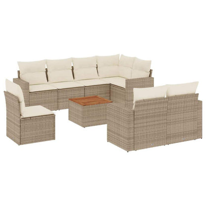 Set Divano da Giardino 9 pz con Cuscini Beige in Polyrattan - homemem39