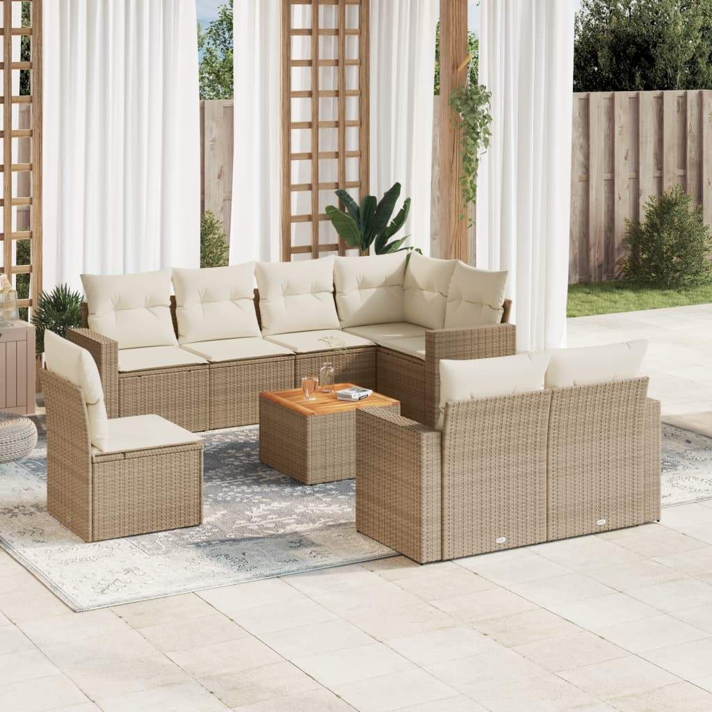 Set Divano da Giardino 9 pz con Cuscini Beige in Polyrattan - homemem39
