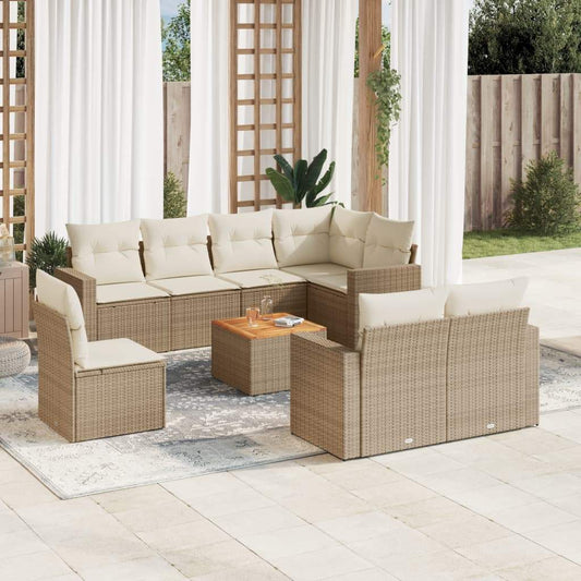 Set Divano da Giardino 9 pz con Cuscini Beige in Polyrattan - homemem39