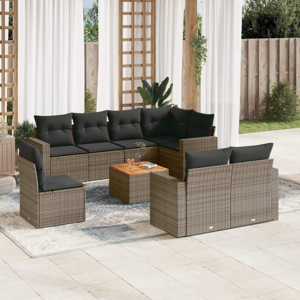 Set Divano da Giardino 9 pz con Cuscini Grigio in Polyrattan - homemem39