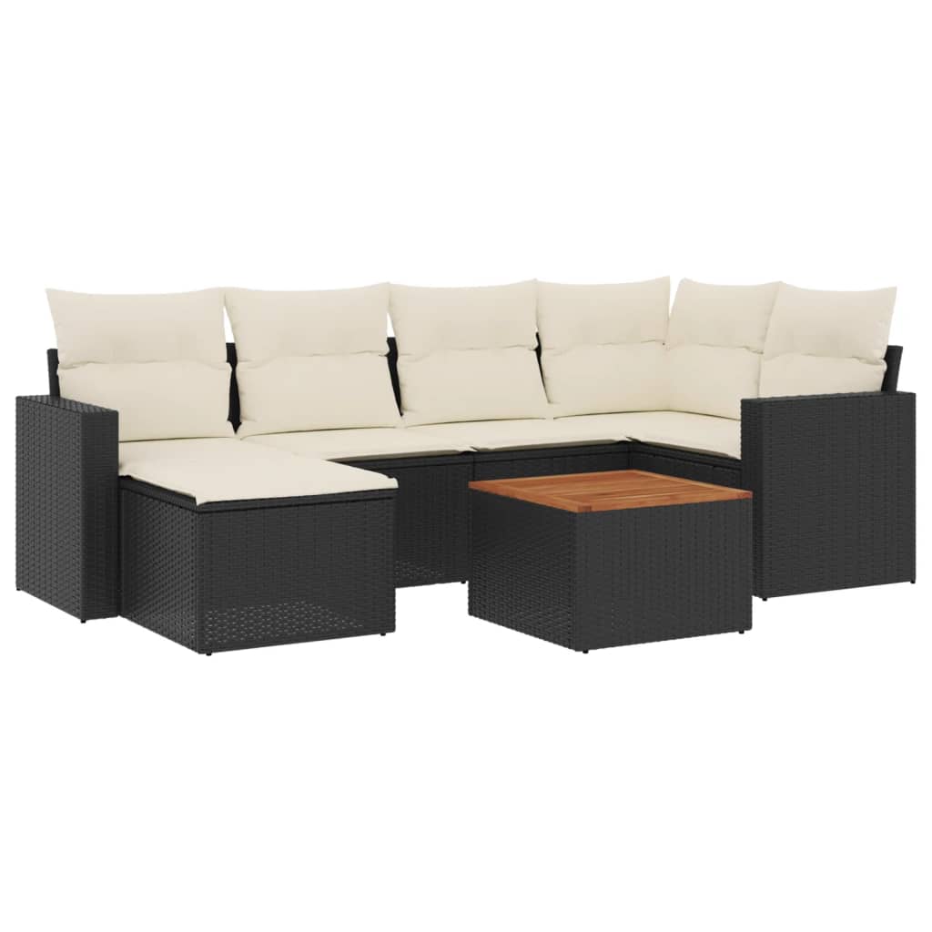 Set Divani da Giardino con Cuscini 7pz Nero Polyrattan