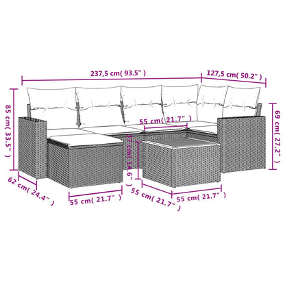 Set Divani da Giardino con Cuscini 7pz Nero Polyrattan