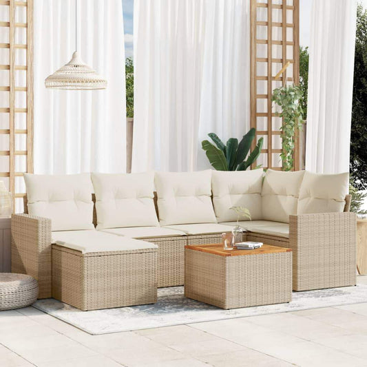 Set Divani da Giardino 7 pz con Cuscini Beige in Polyrattan - homemem39