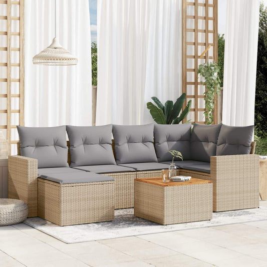Set Divani da Giardino 7 pz con Cuscini Beige in Polyrattan - homemem39
