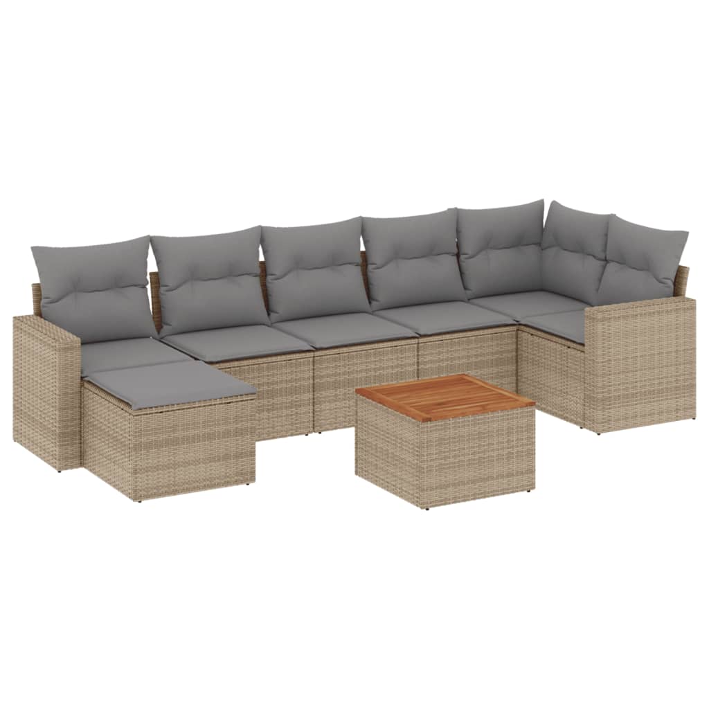 Set Divano da Giardino 8 pz con Cuscini Beige in Polyrattan