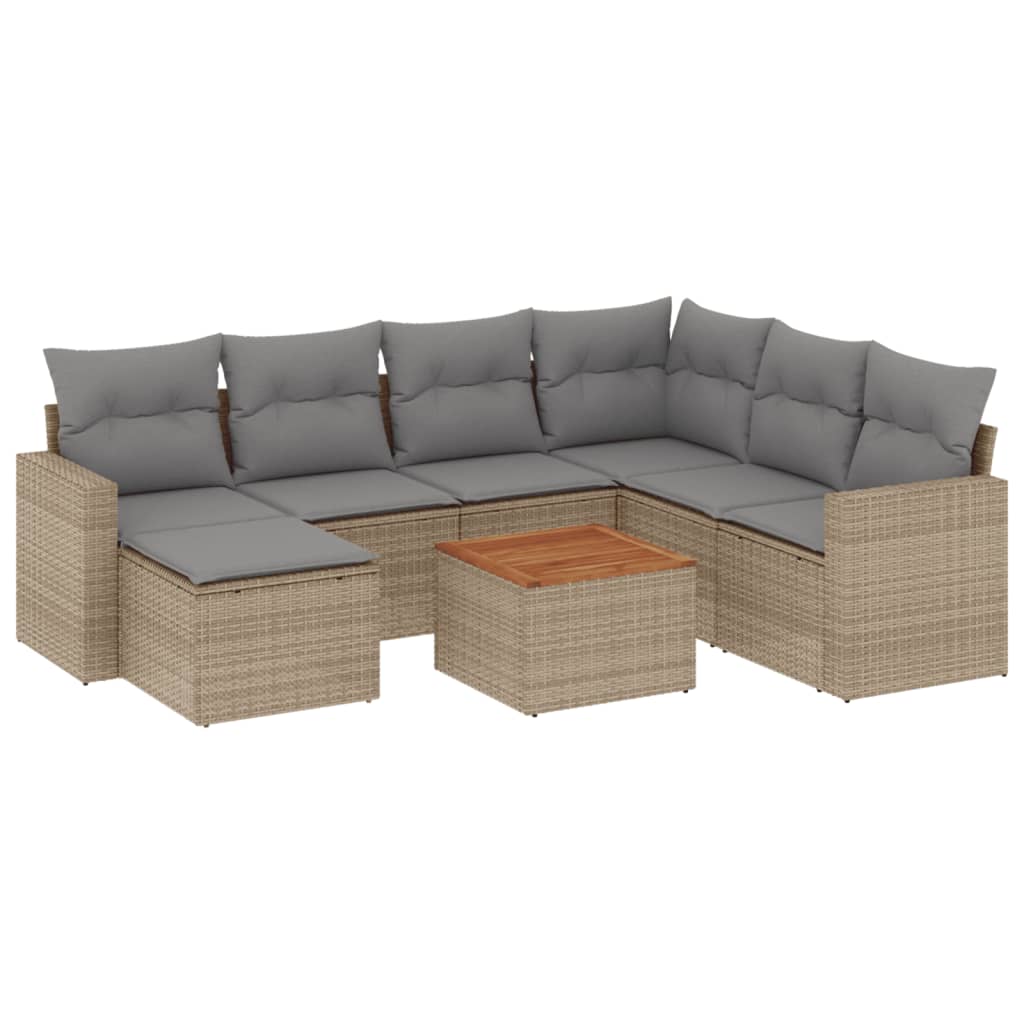Set Divano da Giardino 8 pz con Cuscini Beige in Polyrattan