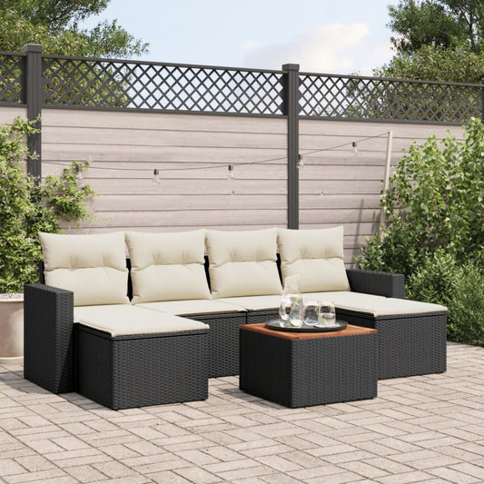 Set Divani da Giardino con Cuscini 7pz Nero Polyrattan