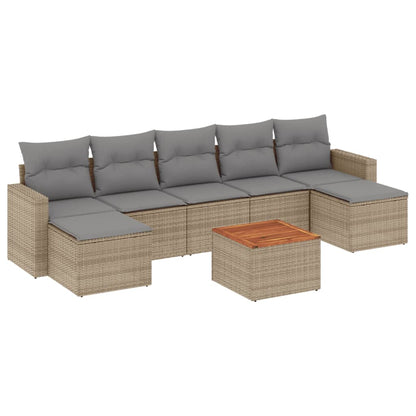 Set Divano da Giardino 8 pz con Cuscini Beige in Polyrattan