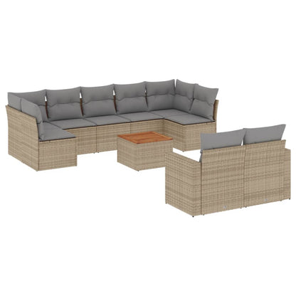 Set Divano da Giardino 10 pz con Cuscini Beige in Polyrattan