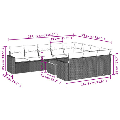 Set Divani da Giardino 11 pz con Cuscini in Polyrattan Nero