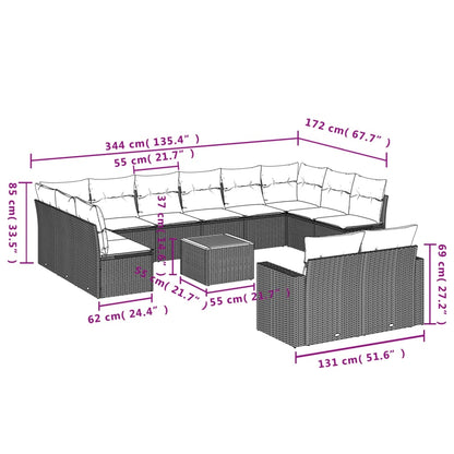 Set Divani da Giardino 13pz con Cuscini Nero in Polyrattan