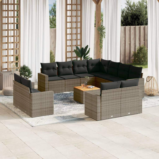 Set Divani da Giardino 12 pz con Cuscini Grigio in Polyrattan - homemem39