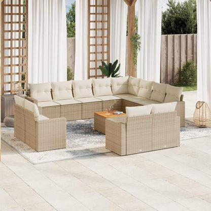 Set Divano da Giardino 13 pz con Cuscini Beige in Polyrattan - homemem39