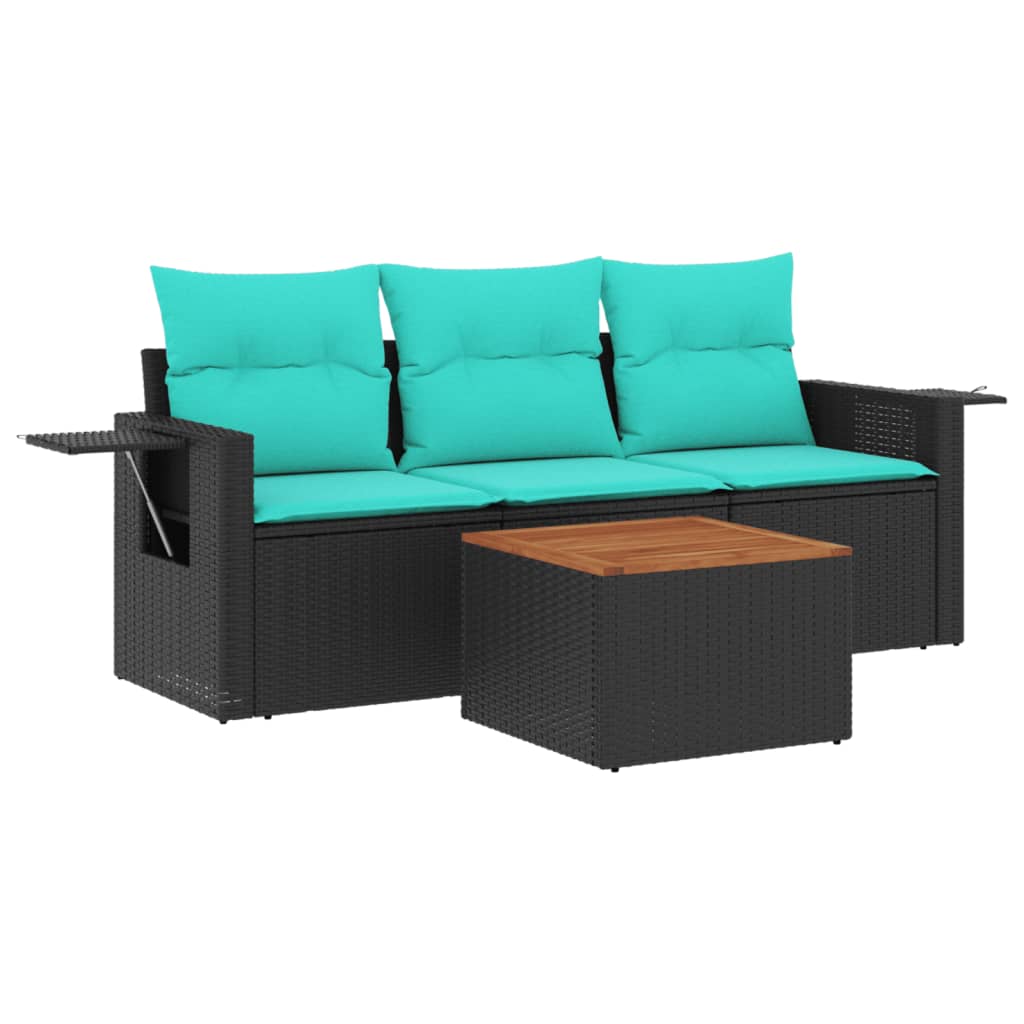 Set Divani da Giardino 4 pz con Cuscini Nero in Polyrattan | homemem39