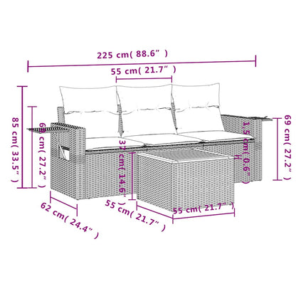 Set Divani da Giardino 4 pz con Cuscini Nero in Polyrattan | homemem39