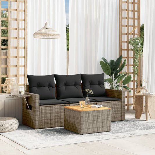 Set Divani da Giardino 4 pz con Cuscini in Polyrattan Grigio | homemem39