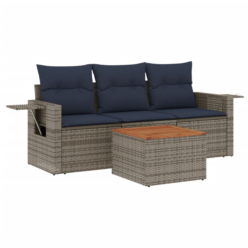 Set Divani da Giardino 4 pz con Cuscini Grigio in Polyrattan | homemem39