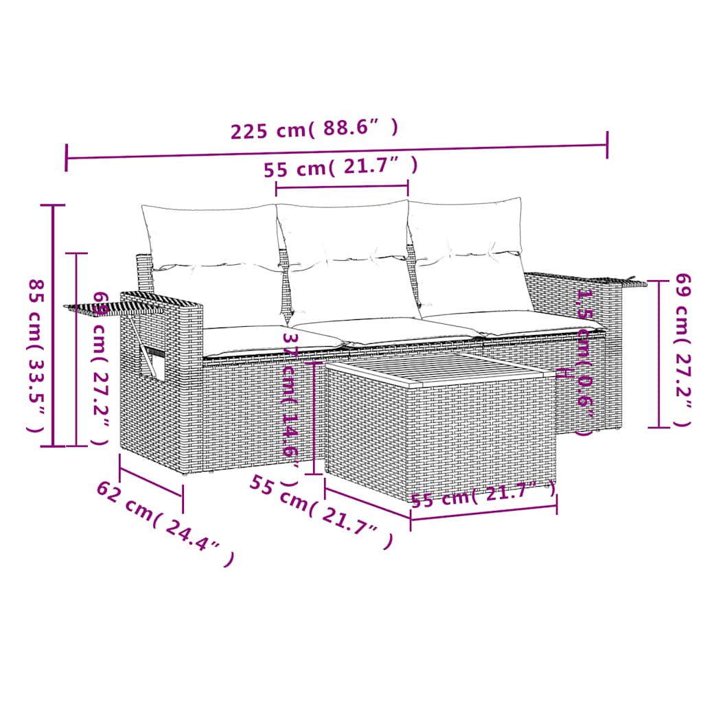 Set Divani da Giardino 4 pz con Cuscini Grigio in Polyrattan | homemem39