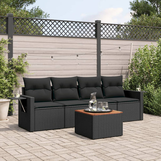 Set Divani da Giardino 5 pz con Cuscini in Polyrattan Nero | homemem39