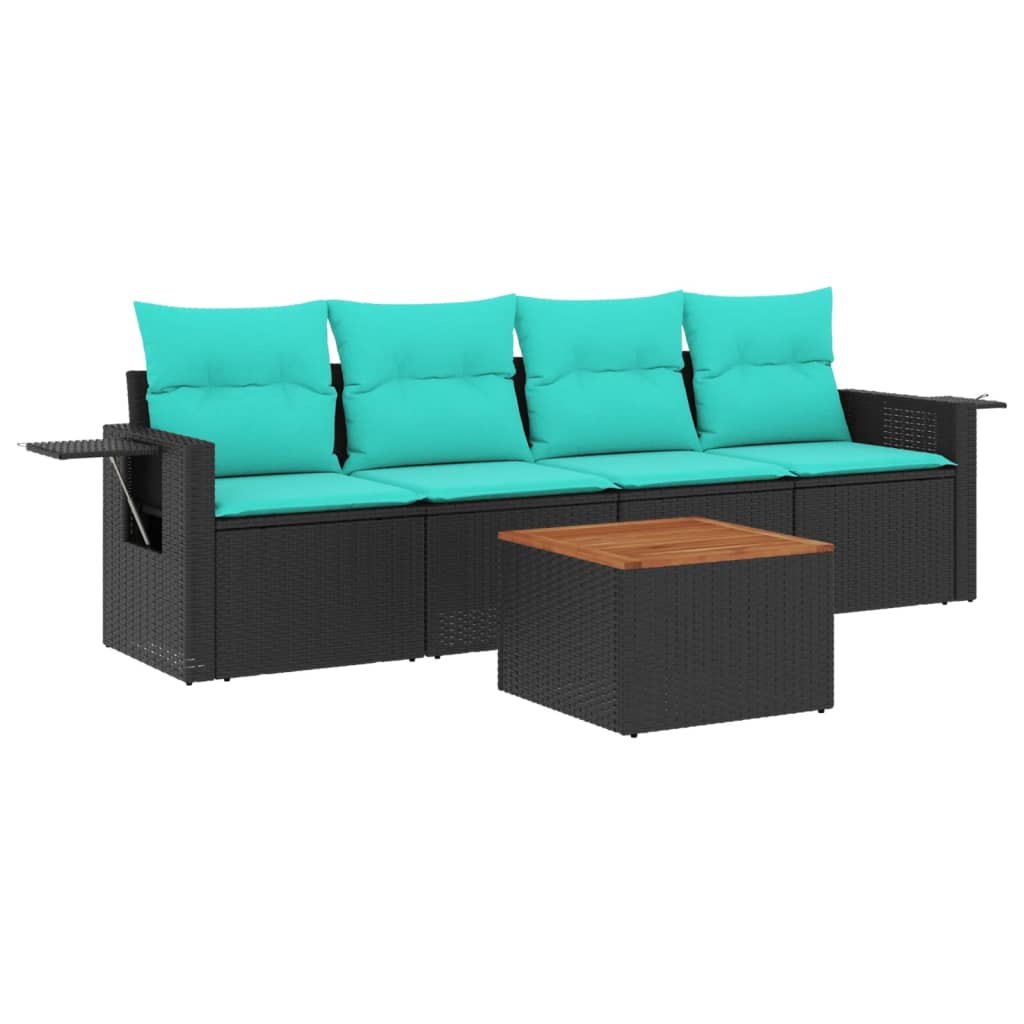 Set Divani da Giardino 5 pz con Cuscini Nero in Polyrattan | homemem39
