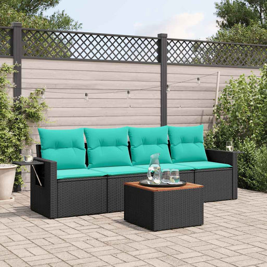 Set Divani da Giardino 5 pz con Cuscini Nero in Polyrattan | homemem39