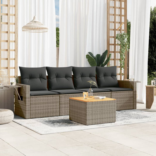 Set Divano da Giardino 5 pz con Cuscini Grigio in Polyrattan | homemem39