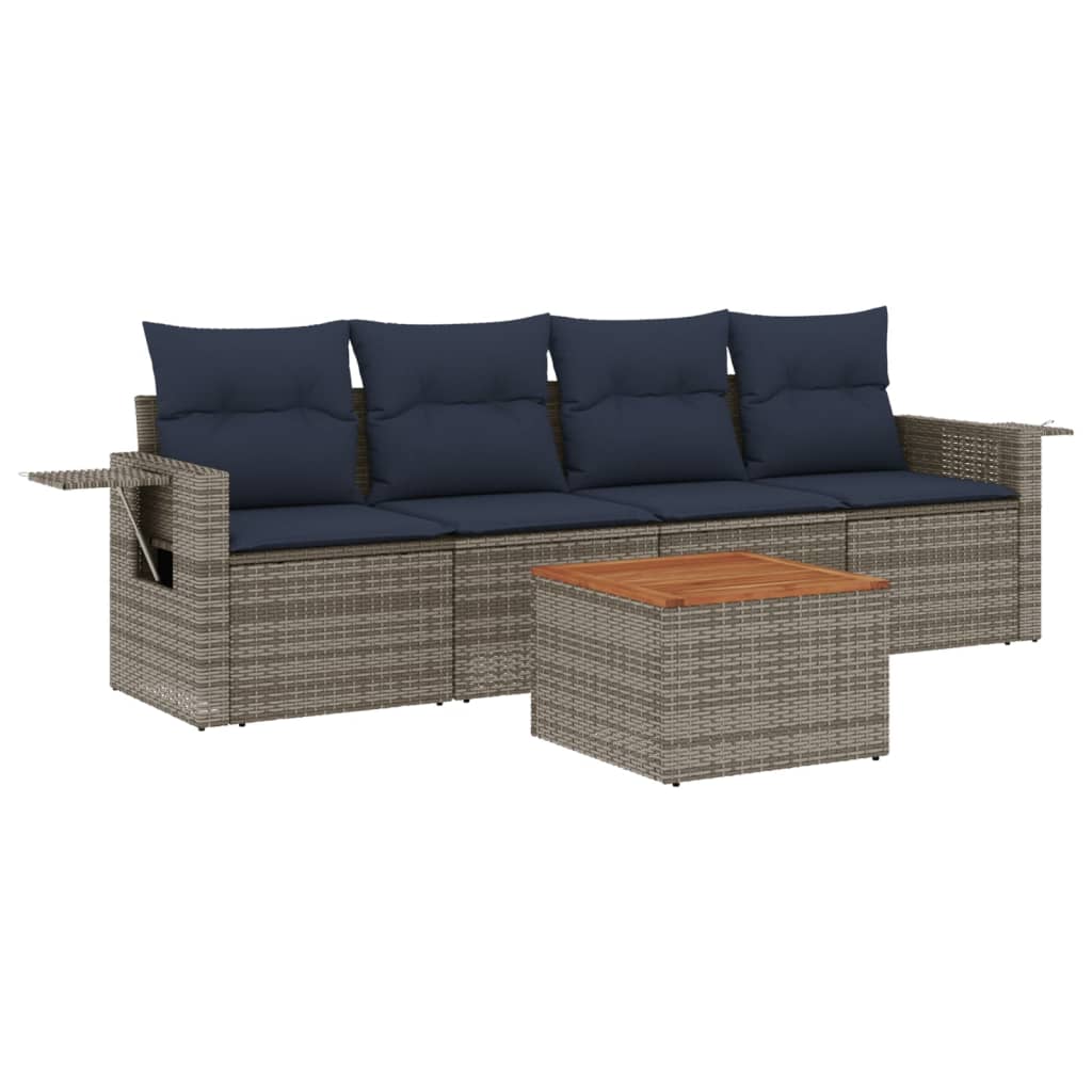 Set Divani da Giardino 5 pz con Cuscini Grigio in Polyrattan | homemem39