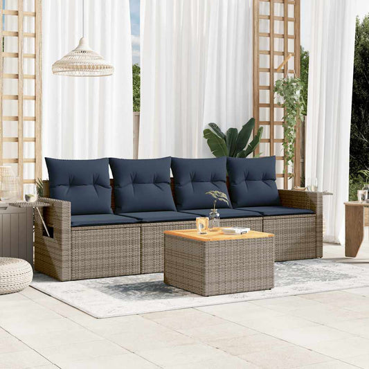 Set Divani da Giardino 5 pz con Cuscini Grigio in Polyrattan | homemem39