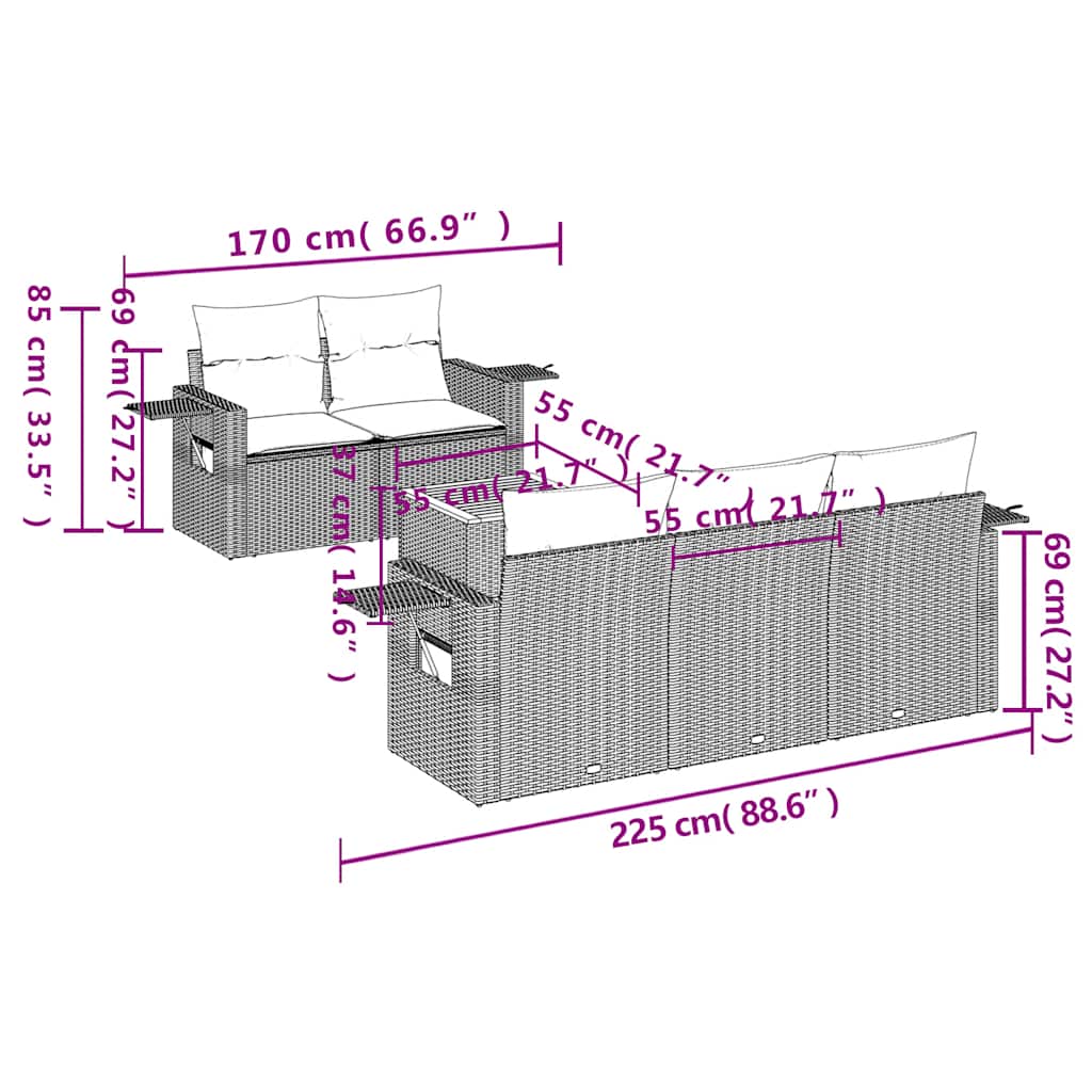 Set Divani da Giardino 6 pz con Cuscini Nero in Polyrattan | homemem39