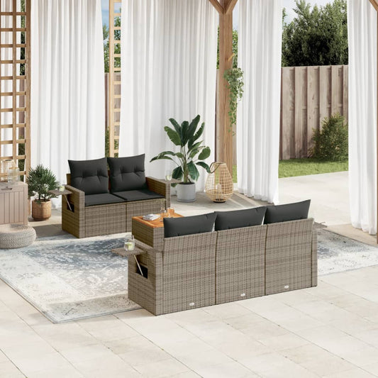 Set Divano da Giardino 6 pz con Cuscini Grigio in Polyrattan | homemem39