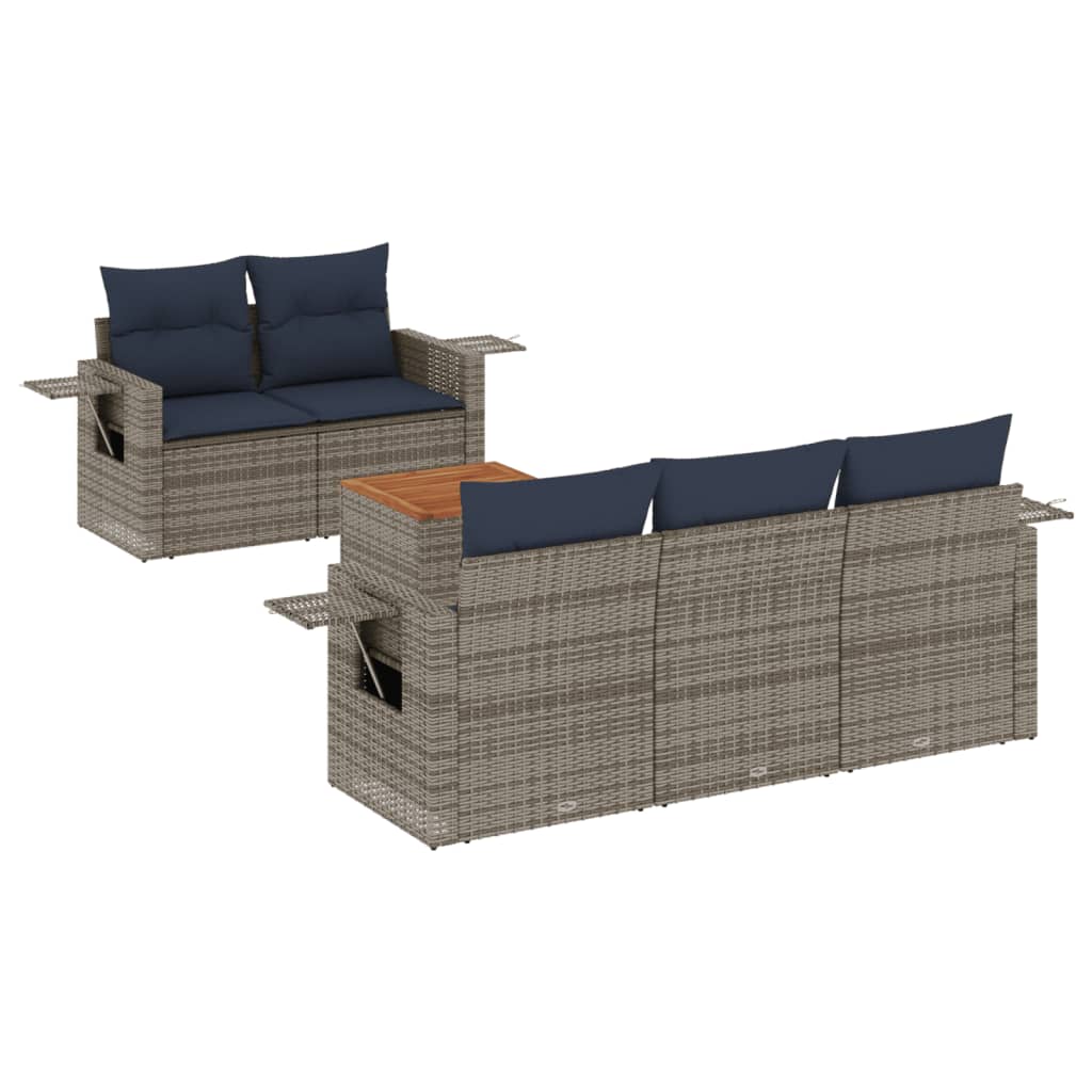 Set Divani da Giardino 6 pz con Cuscini Grigio in Polyrattan | homemem39