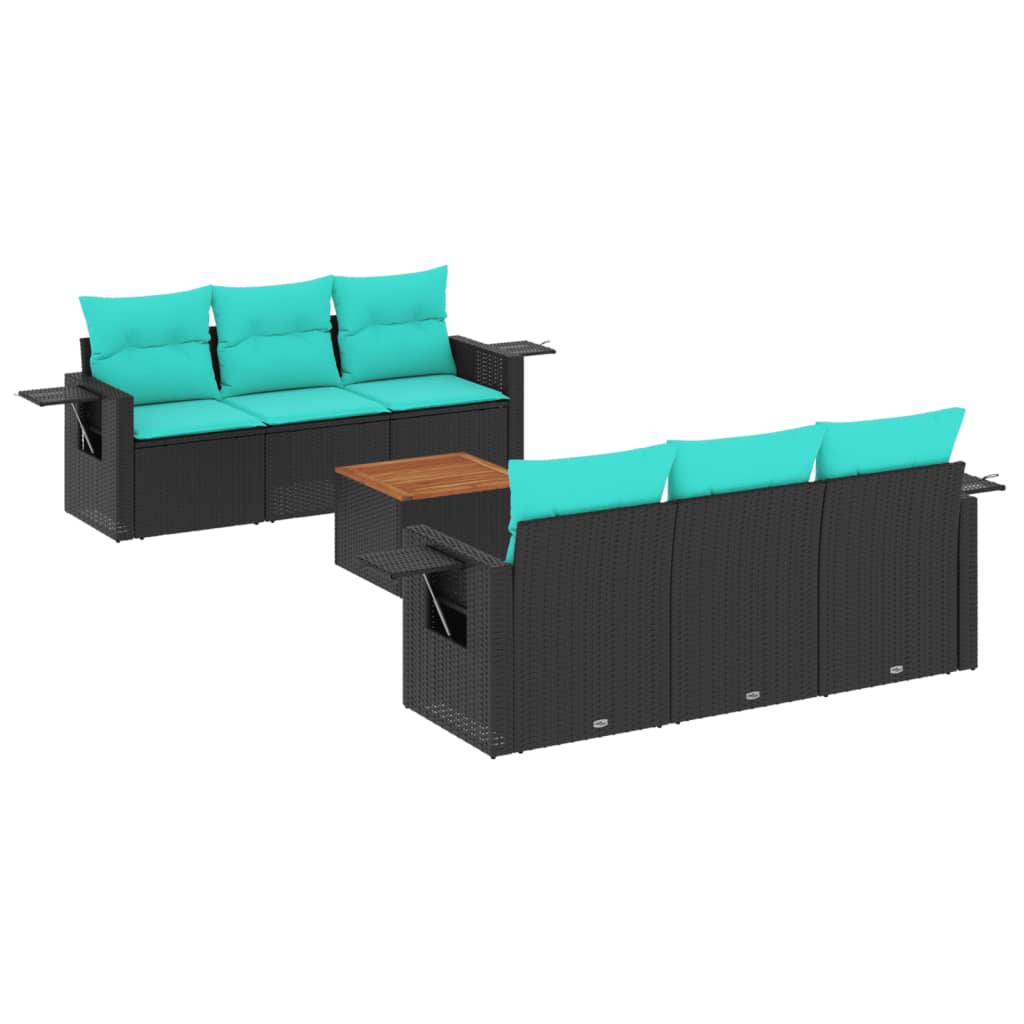 Set Divani da Giardino 7 pz con Cuscini Nero in Polyrattan | homemem39