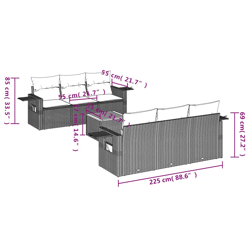 Set Divani da Giardino 7 pz con Cuscini Grigio in Polyrattan | homemem39