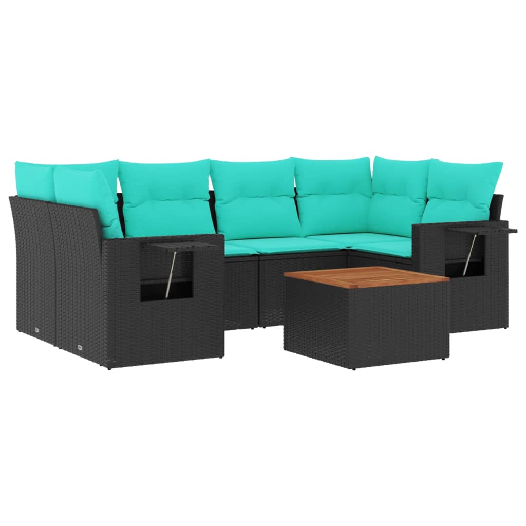Set Divani da Giardino 7 pz con Cuscini Nero in Polyrattan | homemem39