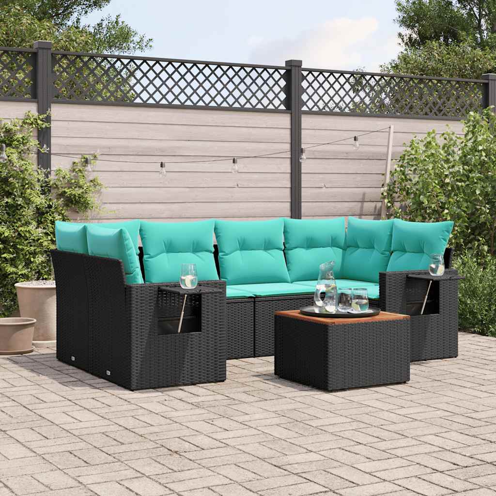 Set Divani da Giardino 7 pz con Cuscini Nero in Polyrattan | homemem39