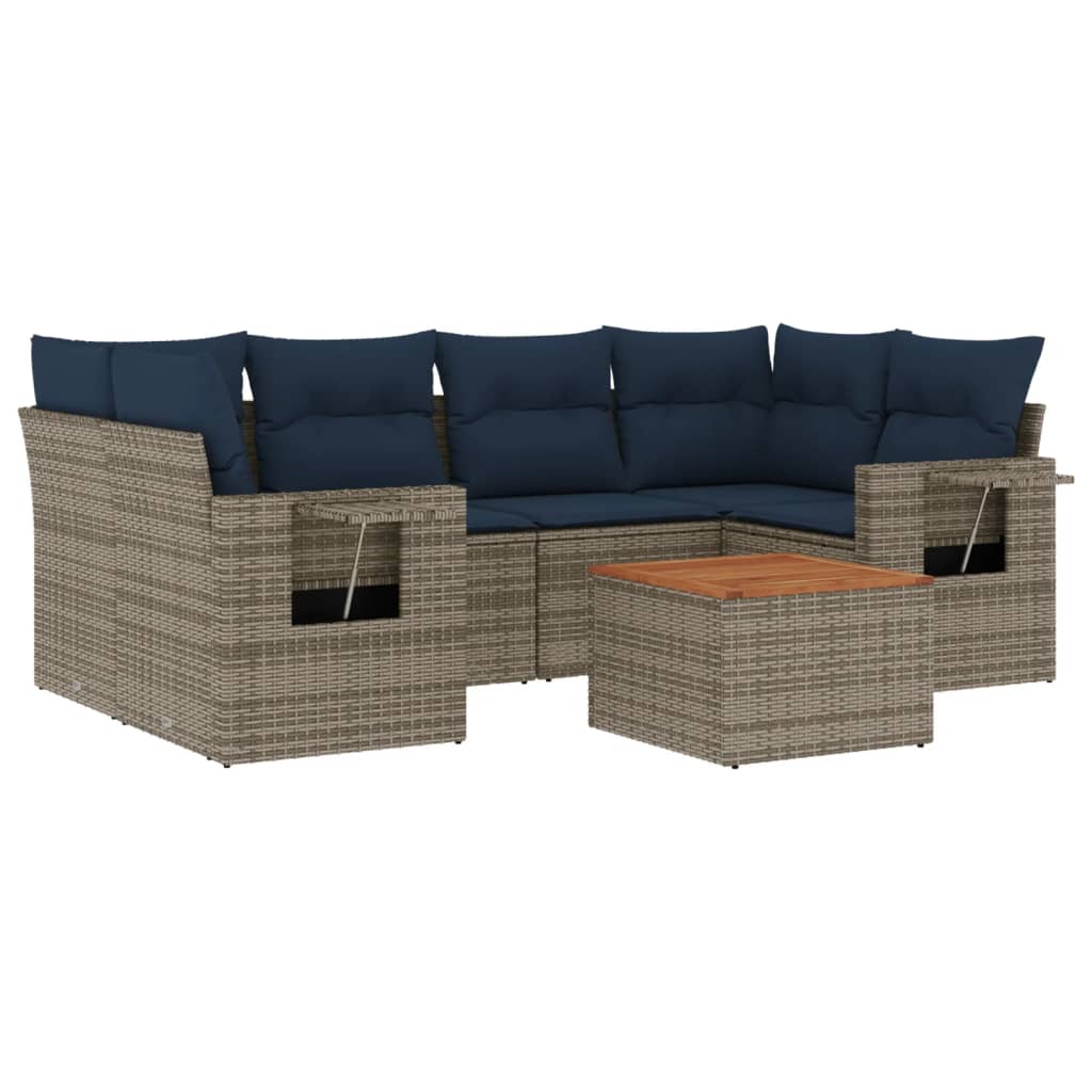 Set Divani da Giardino 7 pz con Cuscini Grigio in Polyrattan | homemem39