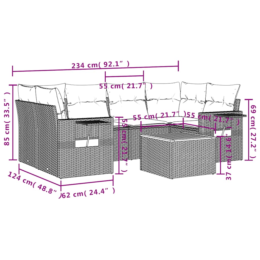 Set Divani da Giardino 7 pz con Cuscini Grigio in Polyrattan | homemem39