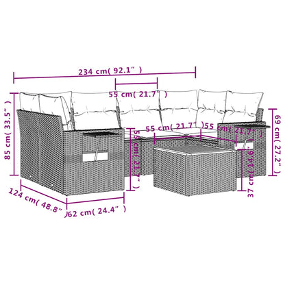 Set Divani da Giardino 7 pz con Cuscini Grigio in Polyrattan | homemem39